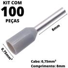 100un Terminal Tubular Ilhós Pré-isolado Simples Para Cabo de 0,75mm² Metal 8mm Cinza E7508