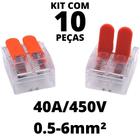 10un Conector Emenda Derivação Para Iluminação e Chuveiro 2 vias 6mm 40A/450V