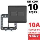 10un Interruptor Paralelo Three Way 2 Teclas 10A Com Placa 4x4 Habitat Black FAME