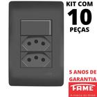 10un Interruptor Simples 10A e Tomada Padrão Dupla 2P+T 10A Com Placa Habitat Black FAME