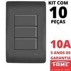 10un Interruptor Simples 3 Teclas 10A Com Placa 4x2 Habitat Black FAME