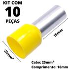 10un Terminal Tubular Ilhós Pré-isolado Simples Para Cabo de 25mm² Metal 16mm Amarelo E25-16