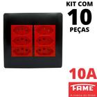 10un Tomada Padrão Sextupla 2P+T 10A 4X4 Vermelha Com Placa Habitat Black FAME