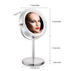 10x Espelho de maquiagem com ampliação, luz LED, rotação de 360, 7 polegadas, prata dupla face