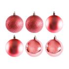 12 Bolas Natal Mista Rose Lisa Glitter 8Cm Pendente Árvore