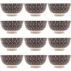 12 Bowls de Porcelana Lyor Sobremesa Cumbucas 410ml Decoradas Egypt Pretas