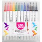 12 Canetas Fine Liner E Brush Pen Ponta Dupla 0.4mm E 1mm Yins Paper - yins paper