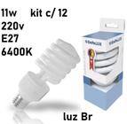 12 Lâmpadas Fluorescente 11W 220V 6400K Espiral E27 Branca - Empalux