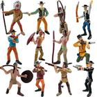 12 Pcs Cowboys do Velho Oeste e índios nativos americanos Soldados de plástico da figura do brinquedo, Playset ocidental realista em poses variadas e armas