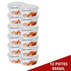 12 Potes Redondo de Vidro 950ML c/ Tampa Hermética Fit - QUALITY HOUSE