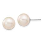 14k ouro branco 10-11mm branco redondo fw cultivado pérola stud po