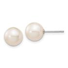 14k ouro branco 8-9mm branco redondo fw cultivado pérola stud post