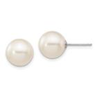 14k ouro branco 9-10mm branco redondo fw cultivado pérola stud pos