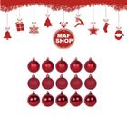 15 Bolas Natal Lisa Fosca Glitter Vermelha Vinho Enfeite