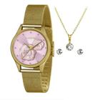 1590173 Relógio Lince Feminino Dourado Com Rosa + Semijóia Lrgj144l