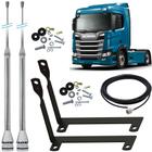 2 Antena Móvel Px Inox 2,70 metros Alongador 60cm Cabo 5,5m Suporte Traseiro Scania Kit Parafusos de Fixação