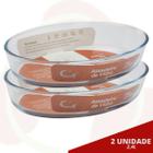 2 Assadeira 2,4L Oval Vidro Forno Travessa Sobremesa Saladas