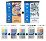 2 Blocos Exercicio Cis + Kit C/30 Canetas Brush Aquarelavel