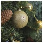 2 Bolas Enfeite Natalino Árvore Natal Dourado Glitter 70Mm