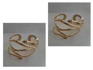 2 Braceletes de Metal Dourado Cobra Espiral Luxo