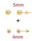 2 Brincos de Ouro 18k Infantil Segundo Furo 4mm e 5mm