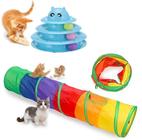 2 Brinquedos Para Gatos Torre + Tunel Labirinto Interativo Pet colorido Brinquedo para Gatos