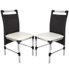 2 Cadeiras Veneza Fibra Sintética cor Preto Alumínio Polido com Assento Estofado Branco