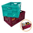 2 Caixa Cesto Dobrável 60 L Organizadora Multiuso até 20 kg Empilhável Leve Resistente Para Supermercado Roupa Brinquedo