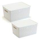 2 Caixas Organizadoras Com Tampa Grande 15 Lts Rattan - cestinha organizadora - Plasnorthon