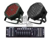 2 Canhão Refletor Led Par 64 Rgb Triled 36 Leds 3w + Mesa DMX 512 - MEGA