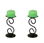 2 Castiçal 1 S Com Vela Verde Mesa Decoração Candelabro