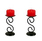 2 Castiçal 1 S Com Vela Vermelha Mesa Decoração Candelabro