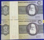 2 Cédulas 10 Cruzeiros E Série Banco Central do Brasil Antigas Coleção