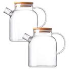 2 Chaleiras Vidro com Coador Inox Tampa de Bambu 1,8 Litros