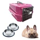 2 Comedouro Inox Chalesco 150ML + Caixa Transporte N2 Rosa