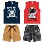 2 Conjuntos Infantil de Menino Roupa de Verão com Bermudas shorts e Camisetas Blusa