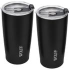 2 Copo Térmico Inox Preto Com Tampa 600ml Liso Gelado Quente - WL