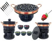 2 Fondue 500ml+ Fondue Provolera 24cm Pedra Sabão +5 Tigelas + 6 Gafos Curado