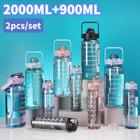 2 garrafas de água do bloco conjunto garrafa de água gradiente com 2l garrafa de grande capacidade e 900ml garrafa portá