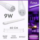 2 Lâmpadas LED Tubular T8 60cm 9W Bivolt - Vidro Leitoso - LUZ ROXA