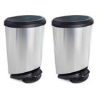 2 Lixeira Cesto p/Lixo 10 Litros Tampa Pedal Metalizado Inox