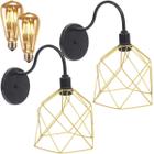 2 Luminárias Arandela de Parede Aramada Cálice Industrial Retro + 2 Lâmpadas Led ST64 Vintage