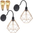 2 Luminárias Arandela de Parede Aramada Diamante P Industrial Retro + 2 Lâmpadas Led ST64 Vintage - Agp Ilumini/Gmh Tr