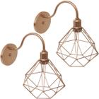 2 Luminárias Arandela de Parede Aramada Diamante P Industrial Retro Cobre Rose Gold Agp Ilum Vintage - Agp Ilumini