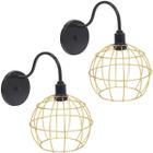 2 Luminárias Arandela de Parede Aramada Globo Dourada Industrial Retro Preto Agp Ilumini