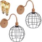 2 Luminárias Arandela Parede Aramada Globo Industrial Retro + Lâmpadas Led Cobre Rose Gold/Preto - Agp Ilumini/Gmh Tr