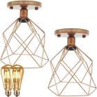 2 Lustre Teto Plafon + 2 Lâmpada Led St64 Industrial Aramado Cálice Retrô Vintage Cobre Rose Gold