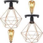 2 Lustres Teto Plafon 2 Lâmpadas Led St64 Industrial Aramado Diamante Cobre Rose Gold Vintage Preto