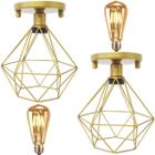 2 Lustres Teto Plafon + 2 Lâmpadas Led St64 Industrial Aramado Diamante Retrô Vintage Dourado - Agp Ilumini/Gmh Tr