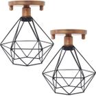 2 Lustres Teto Plafon Industrial Aramado Diamante Preto Retrô Luminária Vintage Cobre Rose Agp Ilumi - Agp Ilumini